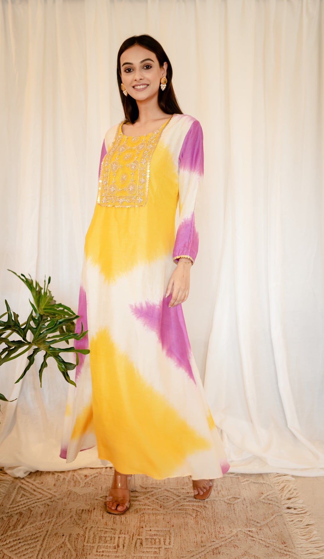 Yellow,-Purple-&-White-Silk-Zardozi-Work-2-Piece-Kurta-Set