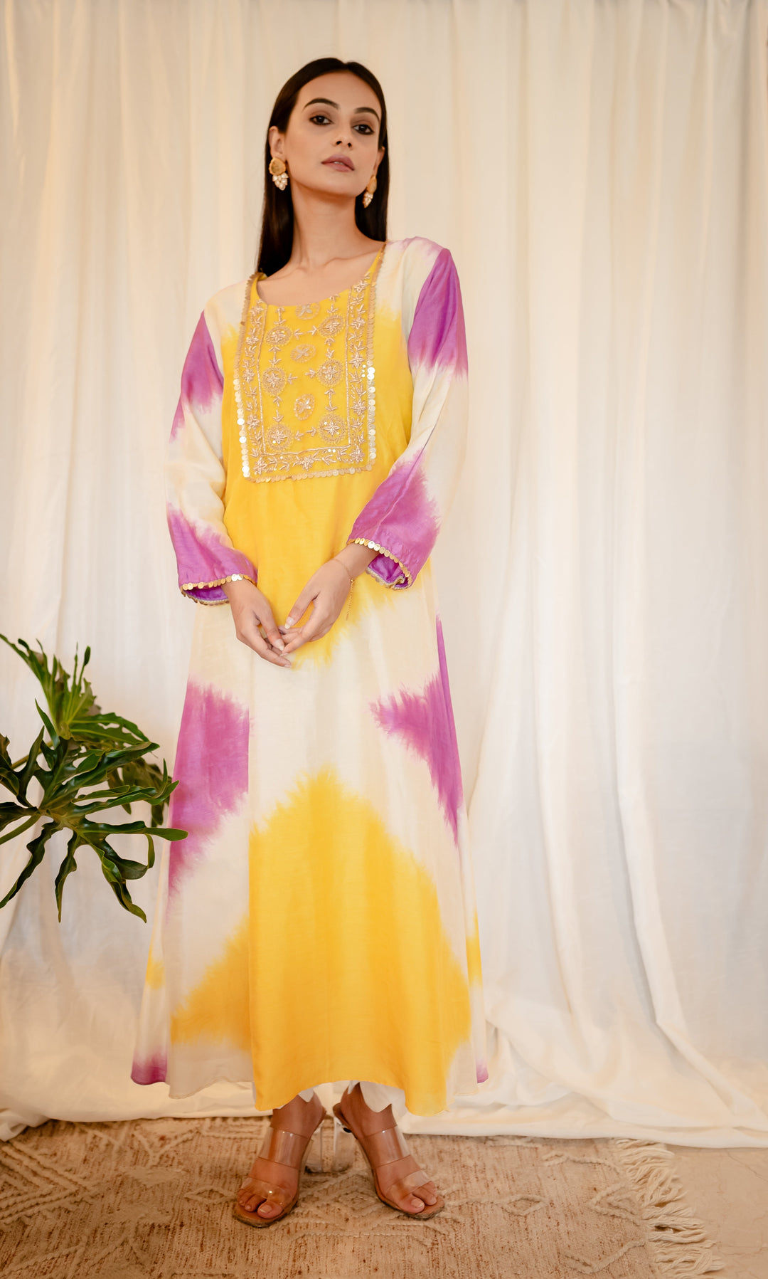 Yellow,-Purple-&-White-Silk-Zardozi-Work-2-Piece-Kurta-Set