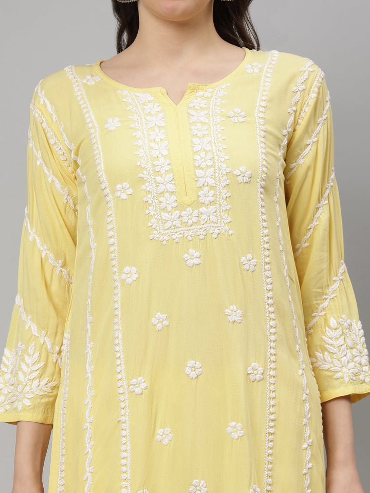 Yellow-Rayon-Lucknowi-Chikankari-Kurta-with-Pant-Set