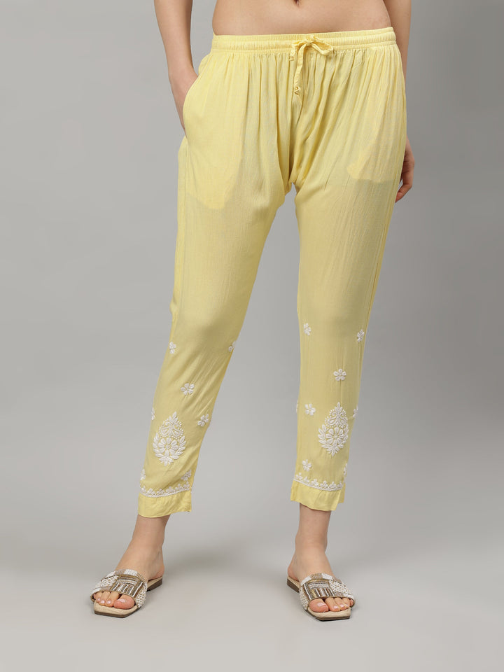 Yellow-Rayon-Lucknowi-Chikankari-Kurta-with-Pant-Set