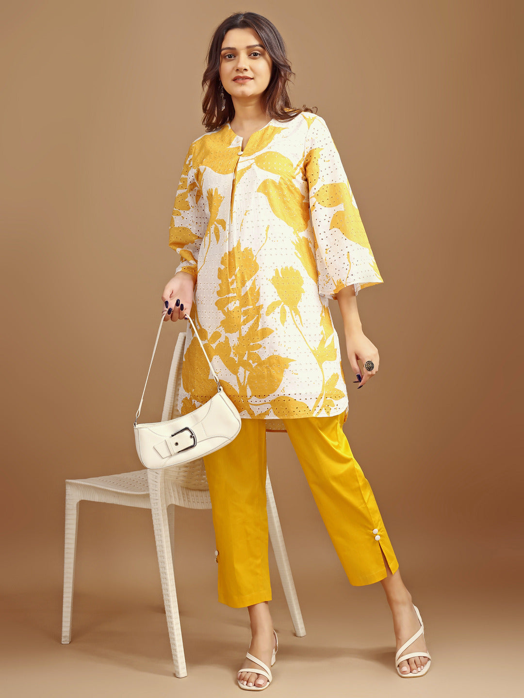 Yellow-And-White-Hakoba-Printed-Co-Ord-Set