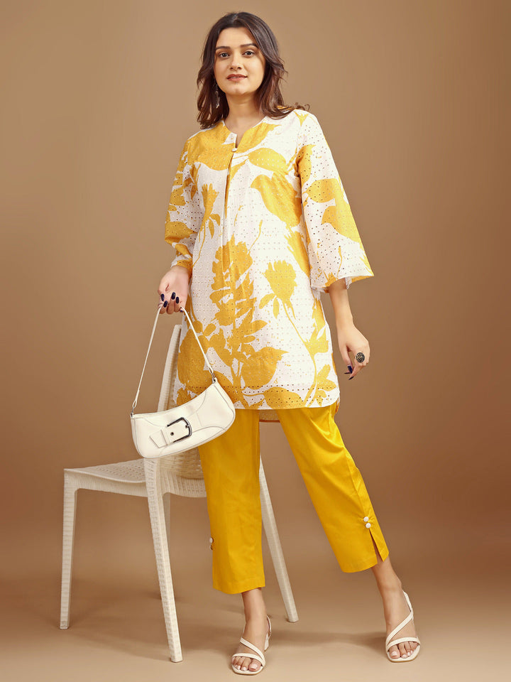 Yellow-And-White-Hakoba-Printed-Co-Ord-Set