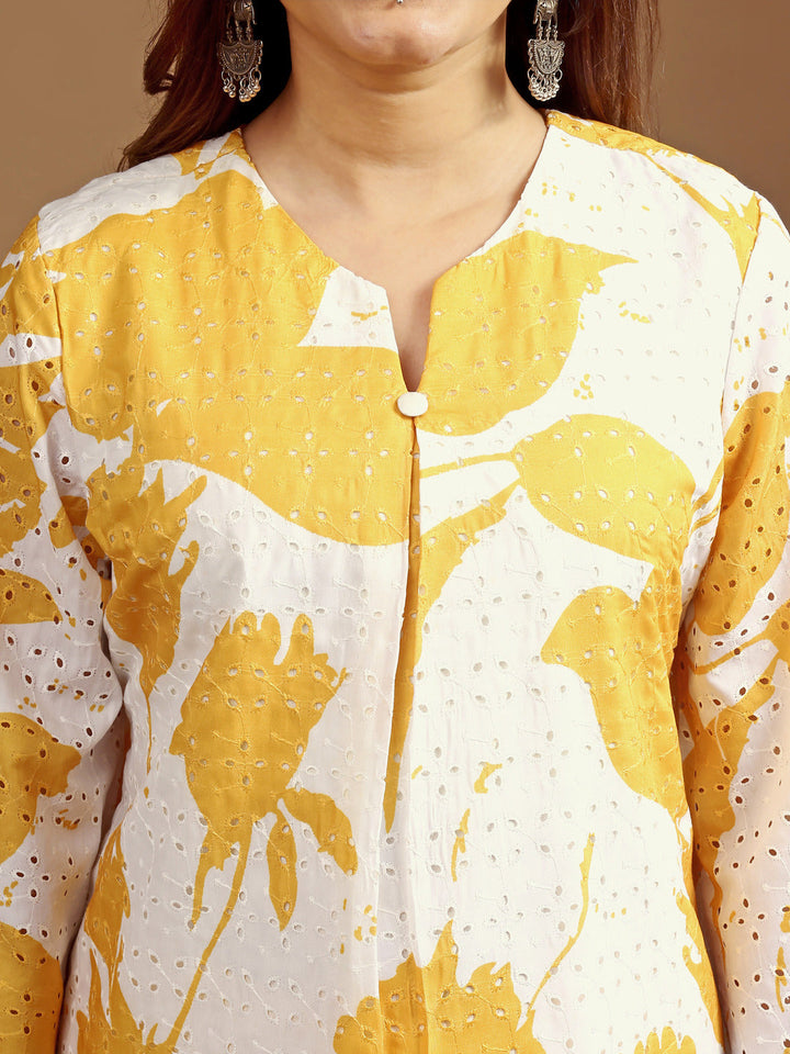 Yellow-And-White-Hakoba-Printed-Co-Ord-Set