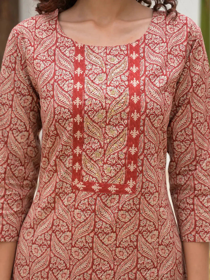 Maroon-Cotton-Embroidered-Printed-3-Piece-Kurta-Set