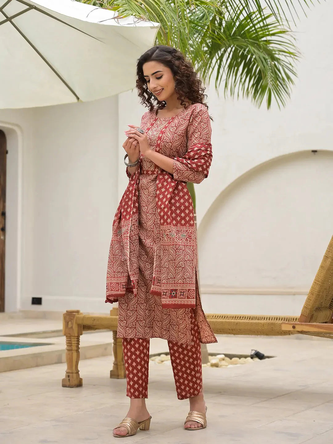 Maroon-Cotton-Embroidered-Printed-3-Piece-Kurta-Set