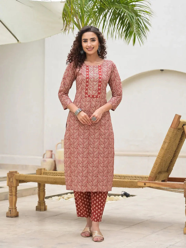 Maroon-Cotton-Embroidered-Printed-3-Piece-Kurta-Set