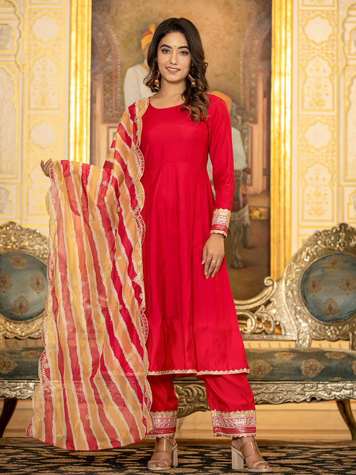 Hot-Pink-Silk-Blend-Solid-Anarkali-Set