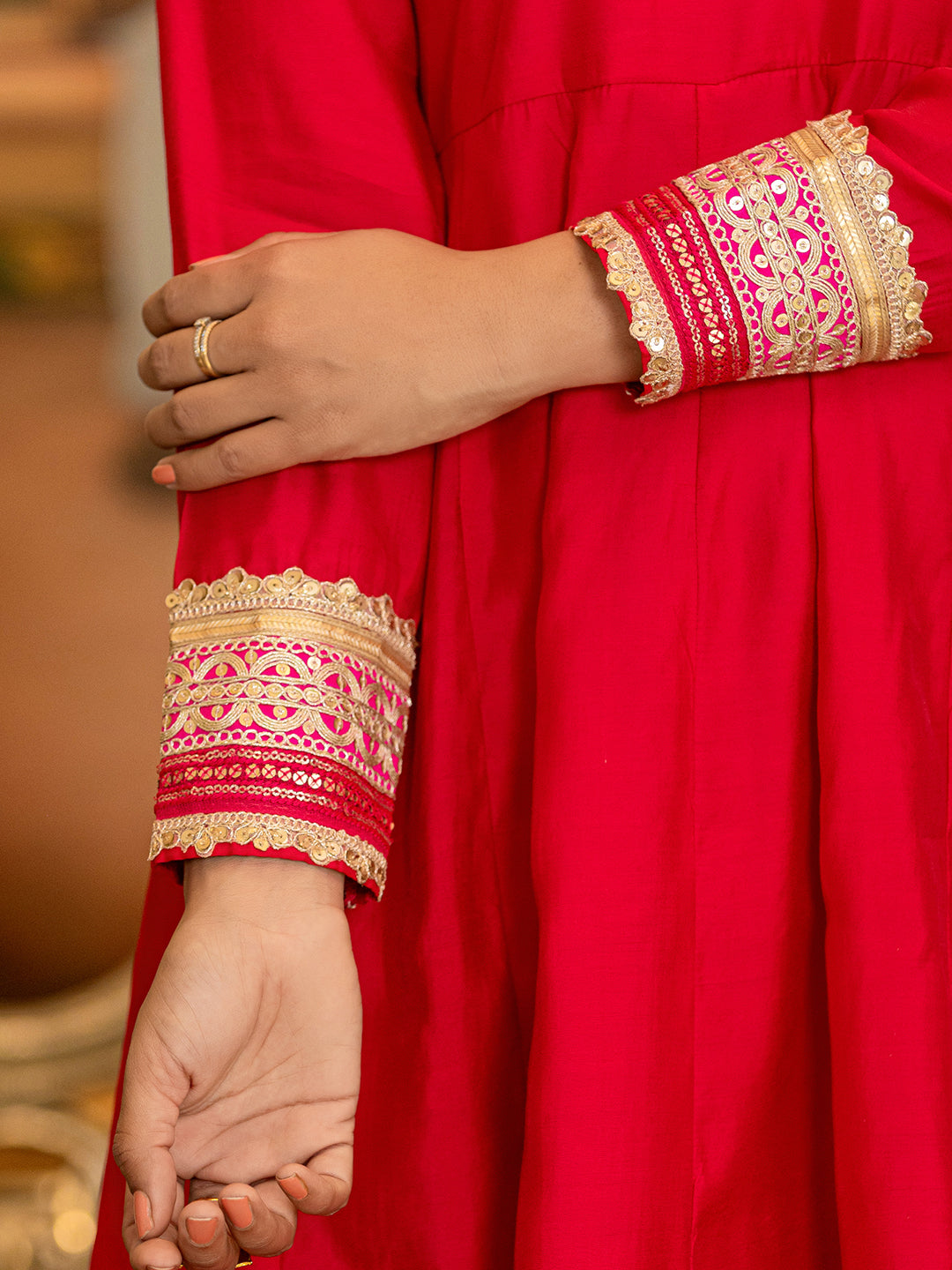 Hot-Pink-Silk-Blend-Solid-Anarkali-Set