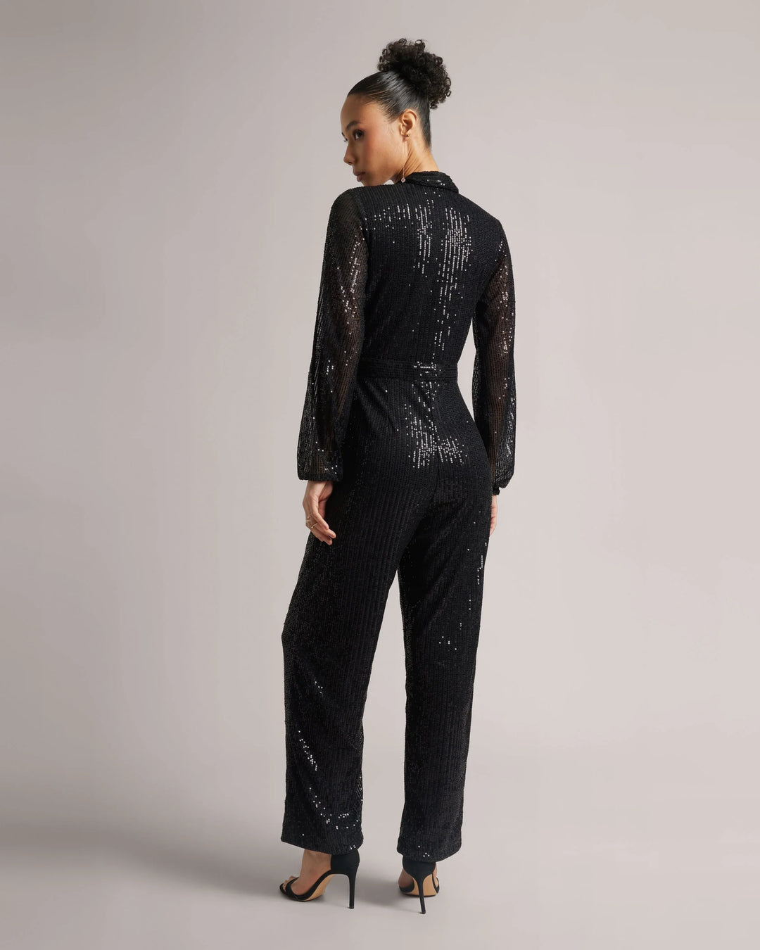 Black Poly Elastane Sequinned Party Jumpsuit