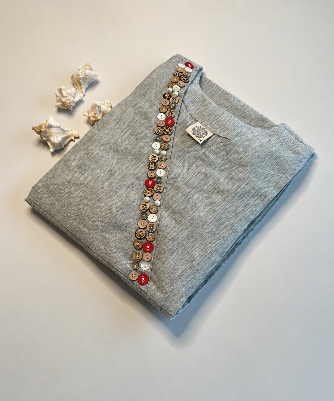 Grey Button Cotton Kurta