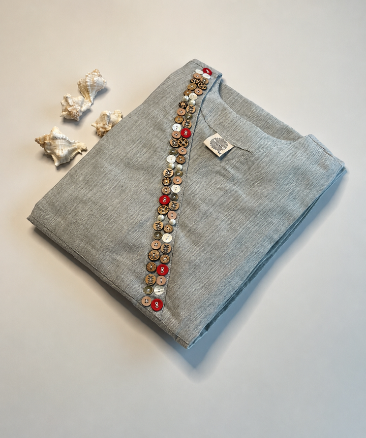 Grey Button Cotton Kurta