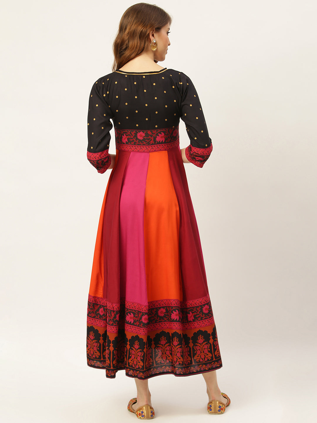 Black Multicolour Long Kalidaar Dress