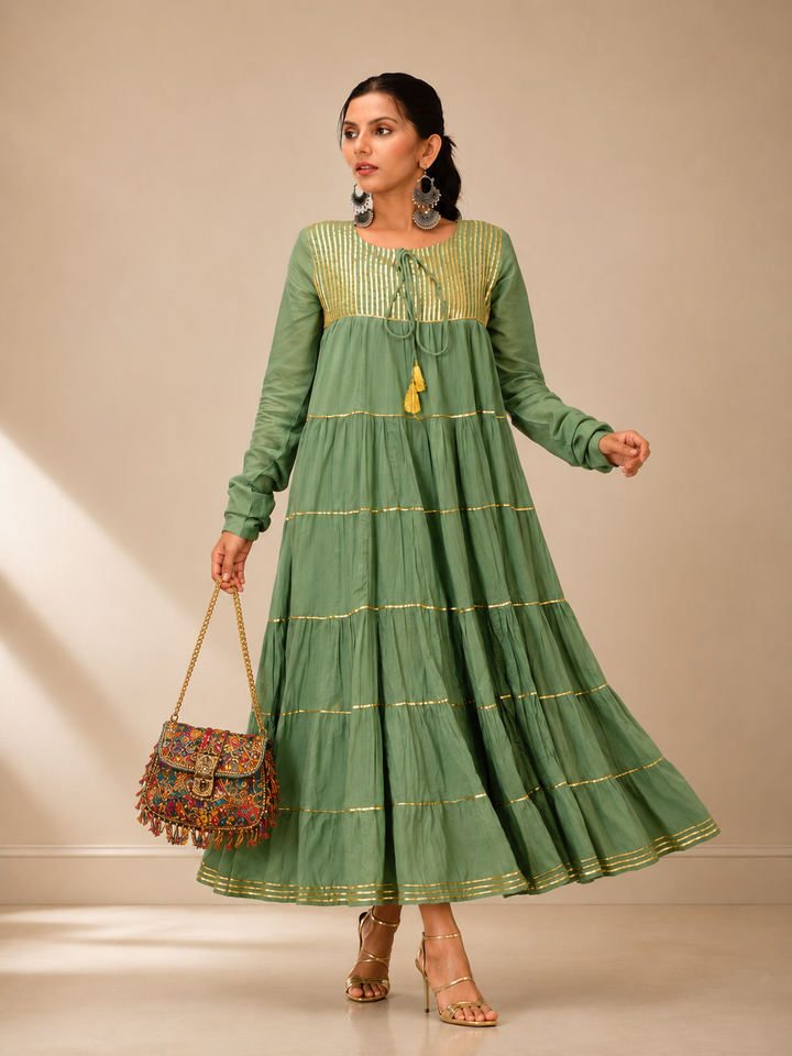 Sage Anarkali Dupatta Set