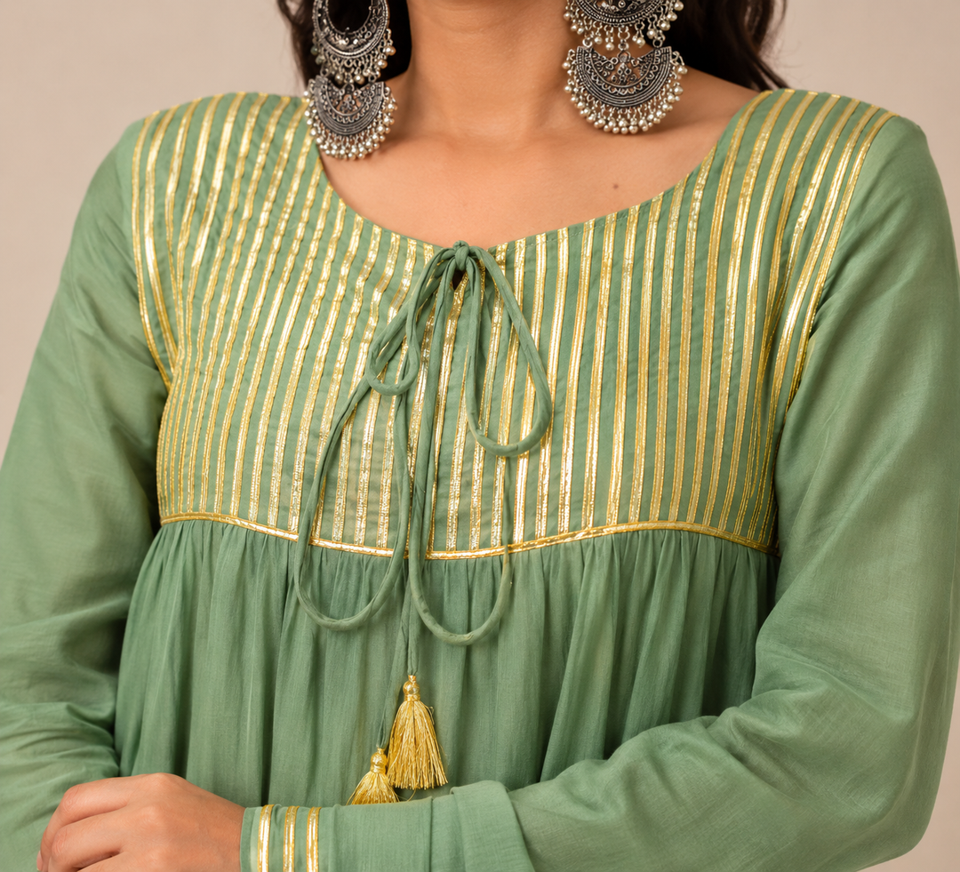 Sage Anarkali Dupatta Set