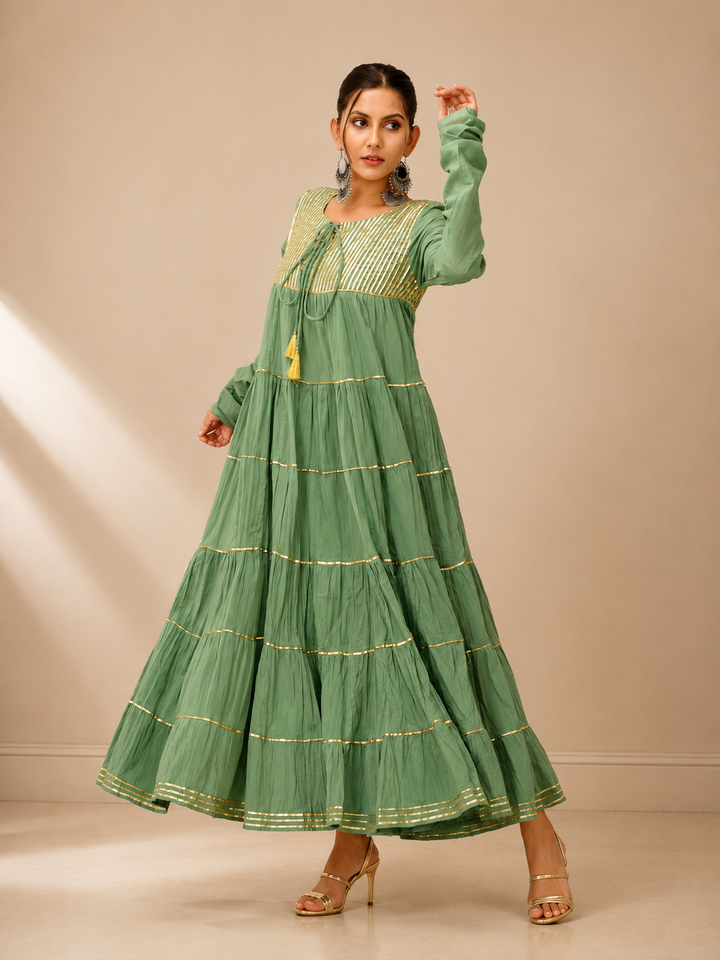 Sage Anarkali Dupatta Set