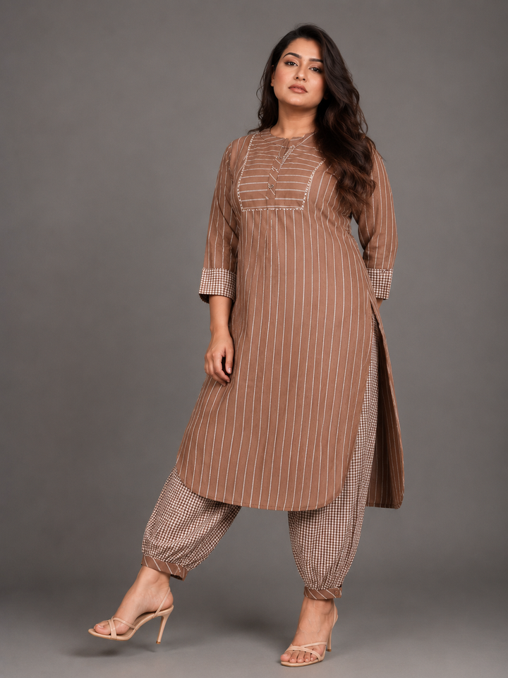 Mocha Kurta Afghani Pant Set