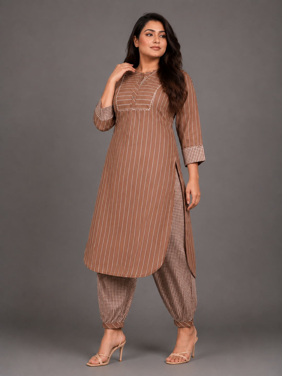 Mocha Kurta Afghani Pant Set