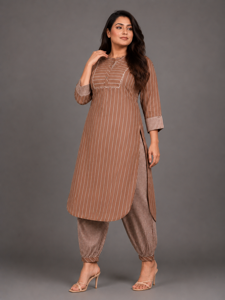 Mocha Kurta Afghani Pant Set