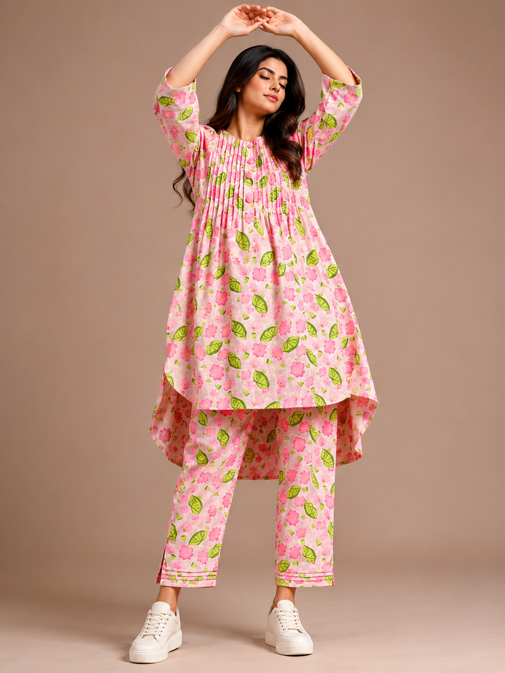 Pink, Pleated and Floral Coord Set