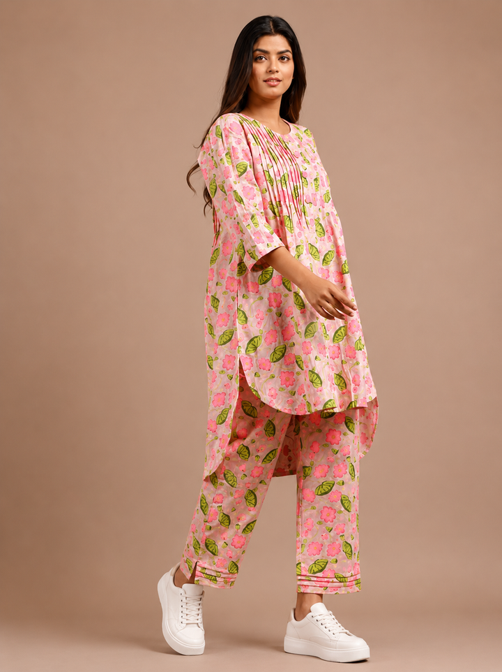 Pink, Pleated and Floral Coord Set