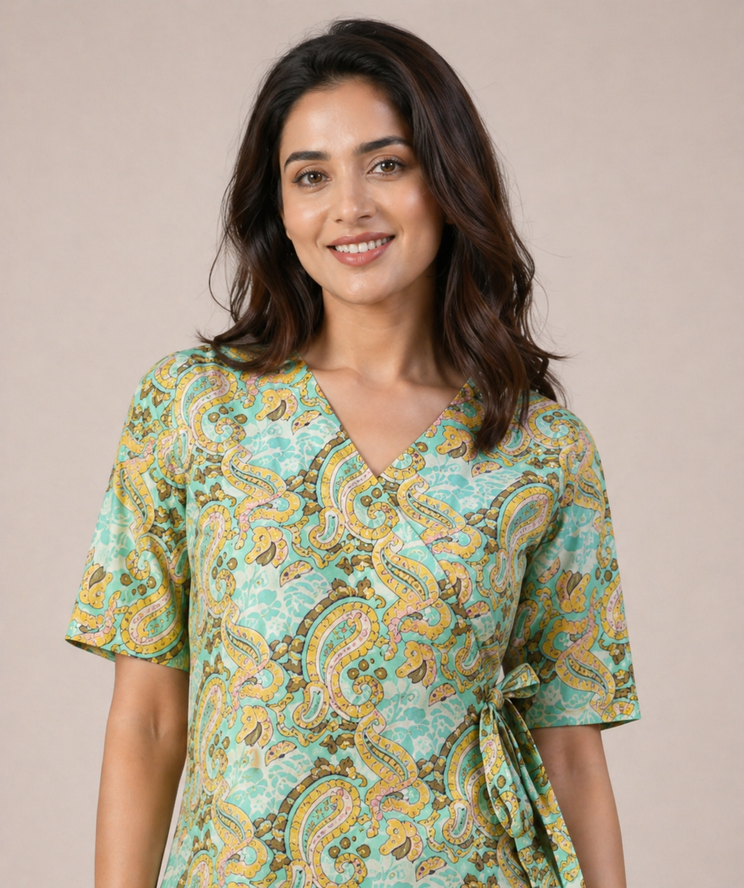 Citrus Floral Wraparound Kurta Pant Set