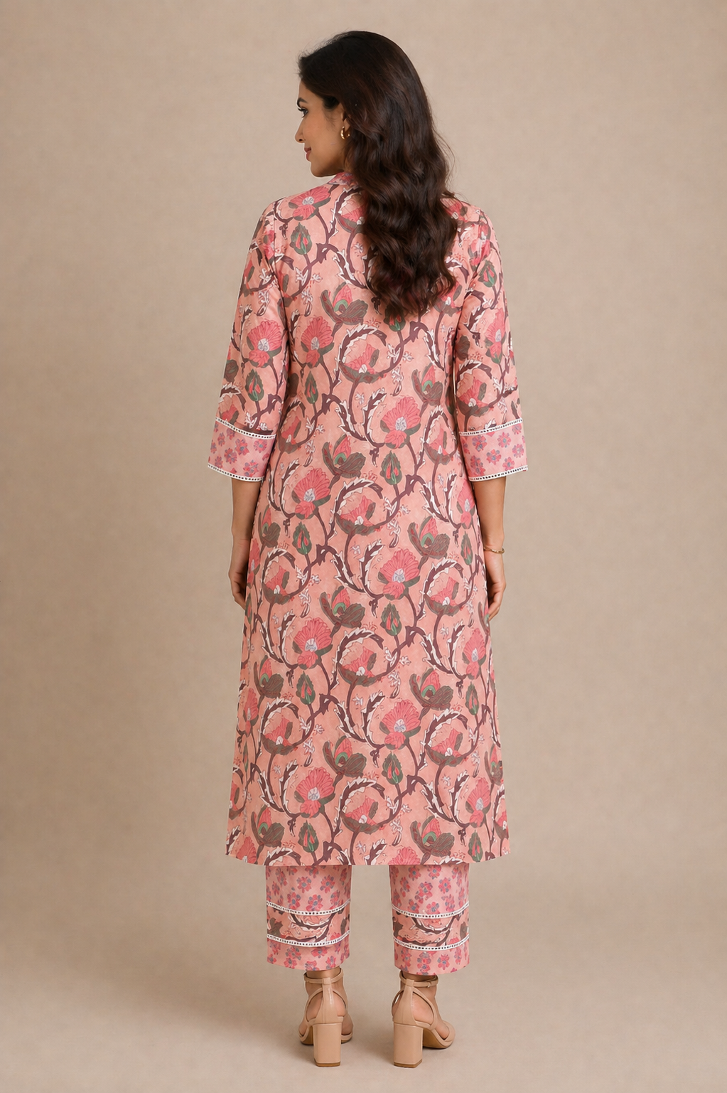 Powder Pink Floral Kurta Pant Set