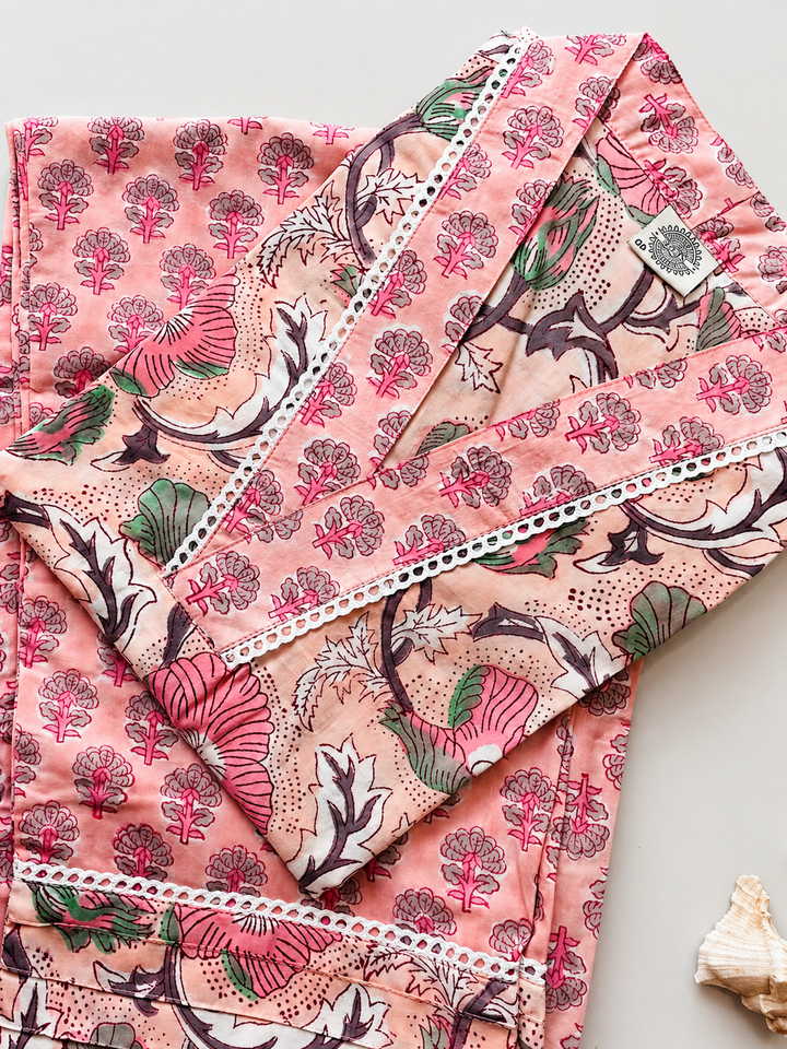 Powder Pink Floral Kurta Pant Set