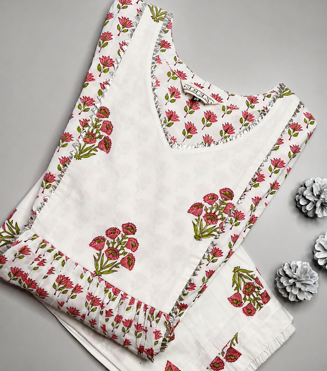 White and Pink Kurta Pant Set