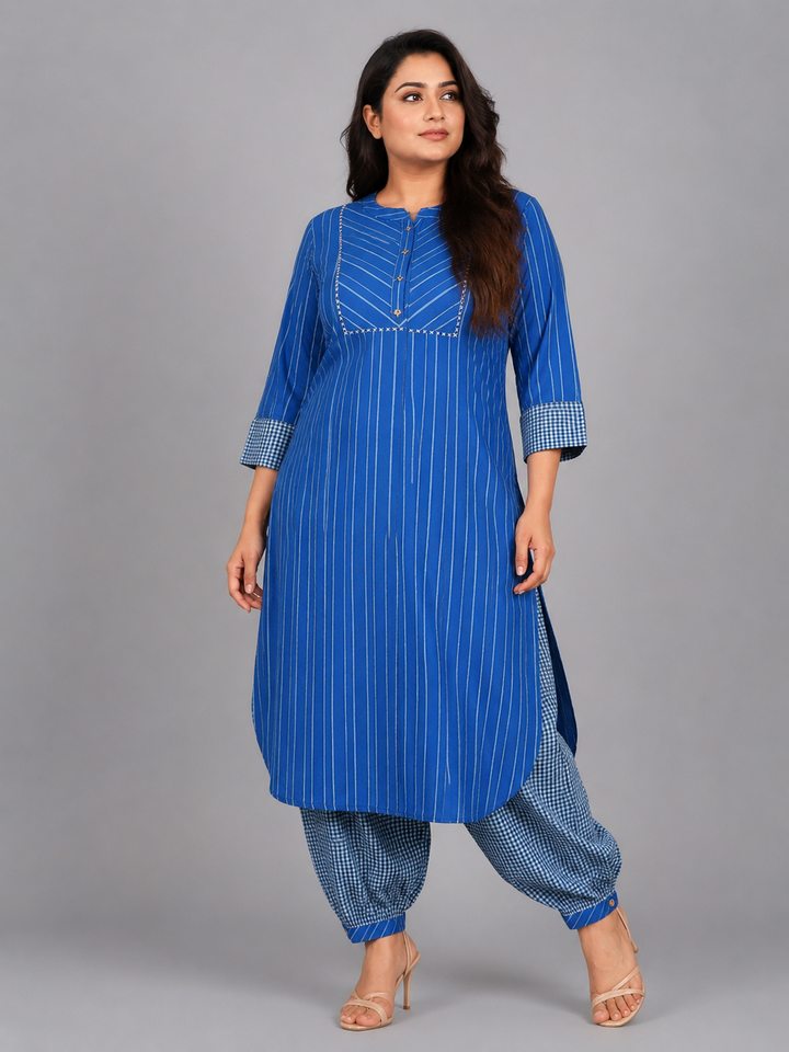 Blue Kurta Afghani Pant Set
