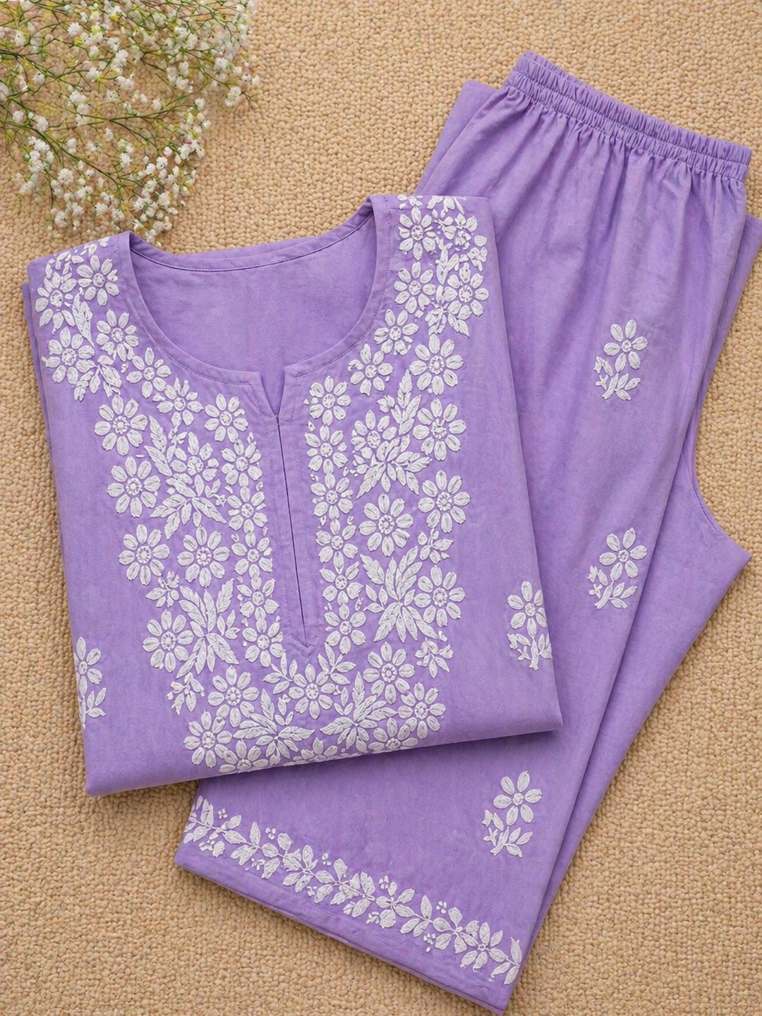 Lavendar Chikankari Kurta Pant Set