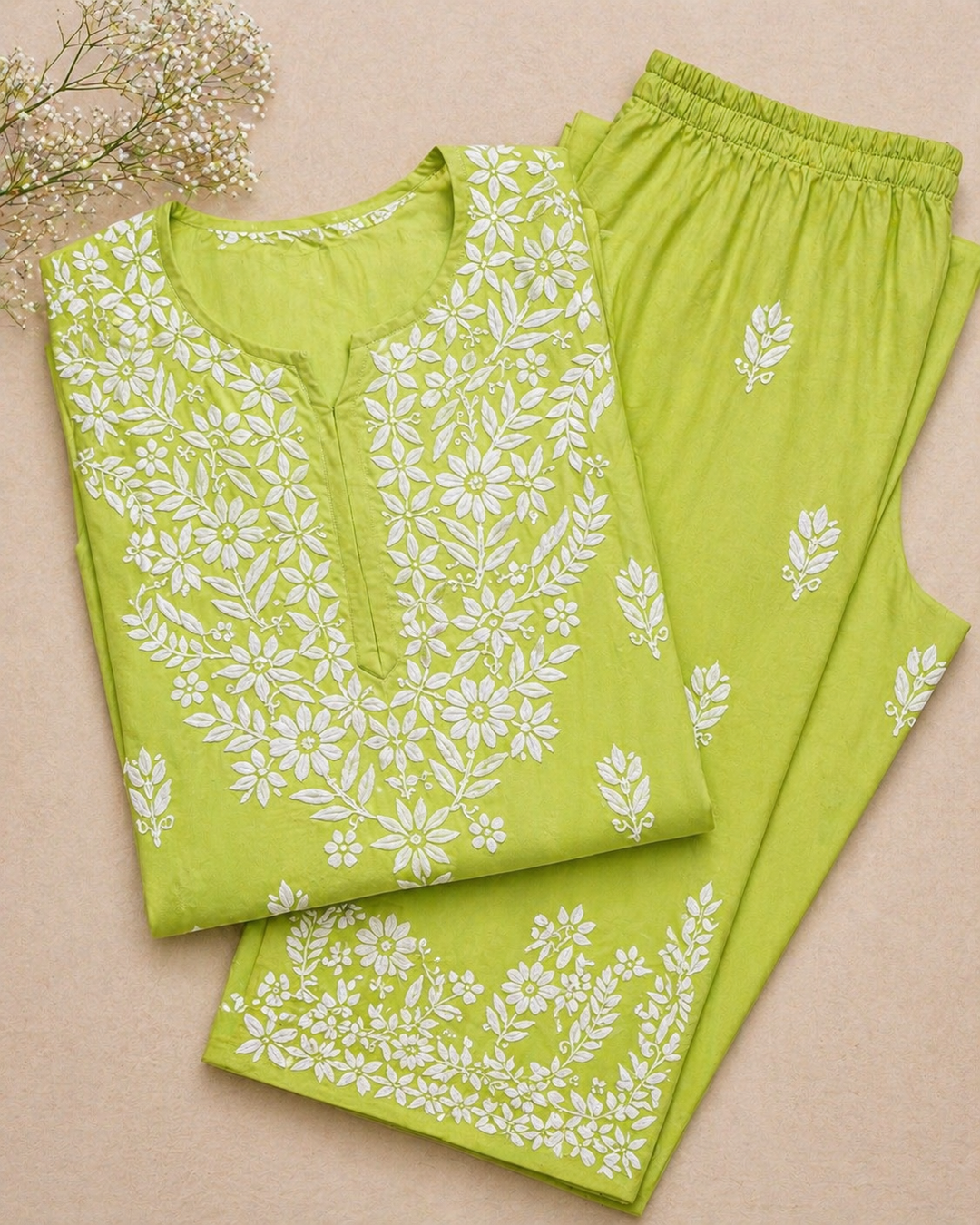 Green Apple Chikankari Kurta Pant Set