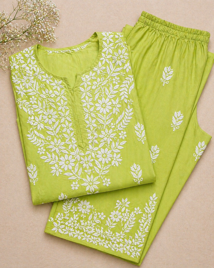 Green Apple Chikankari Kurta Pant Set