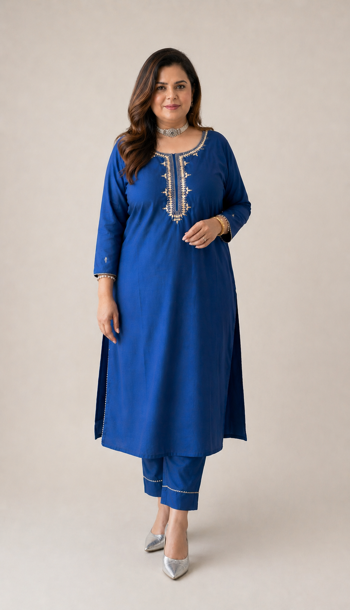 Royal Blue Chanderi Kurta Pant Dupatta Set