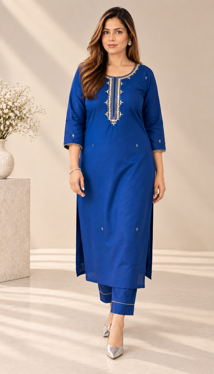 Royal Blue Chanderi Kurta Pant Dupatta Set