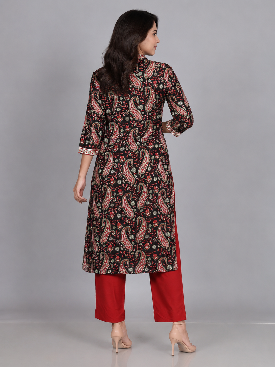 Black & Red Chiffon Dupatta Set
