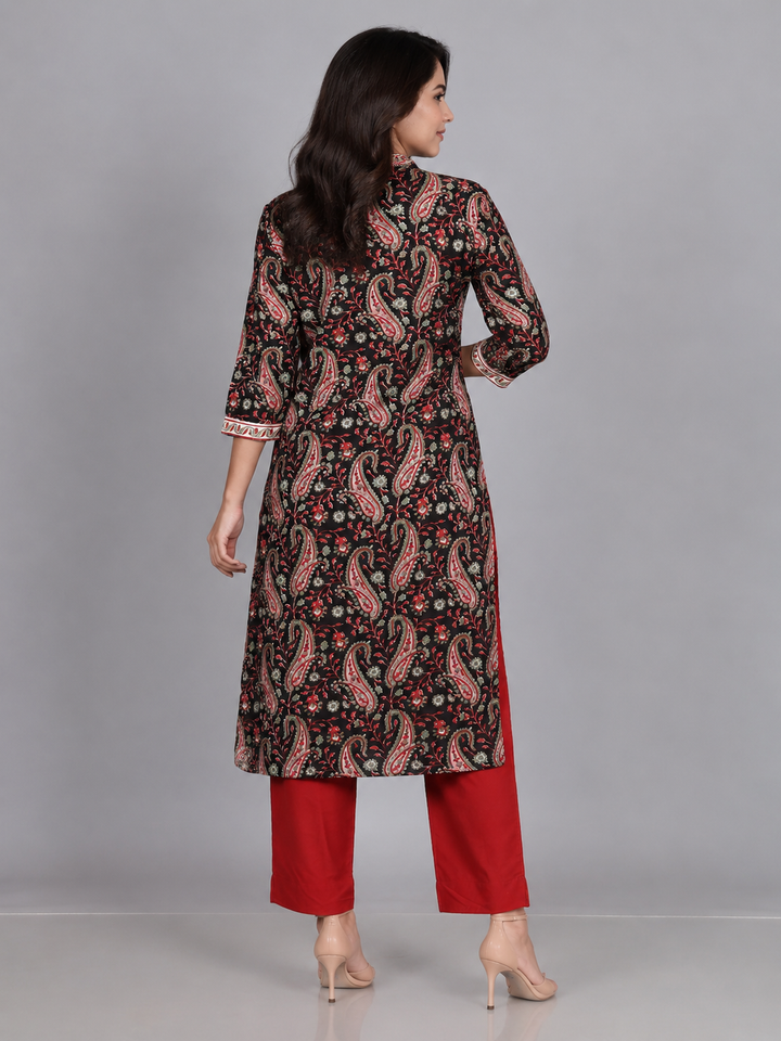 Black & Red Chiffon Dupatta Set