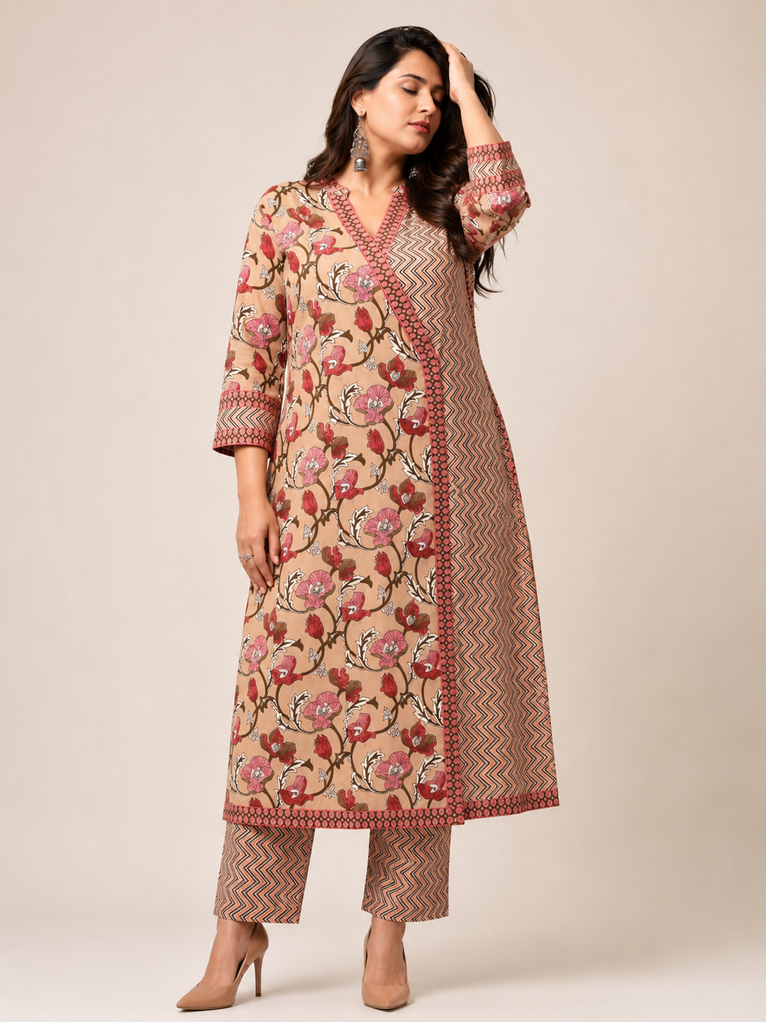 Peach Wrap-around Kurta Pant Set