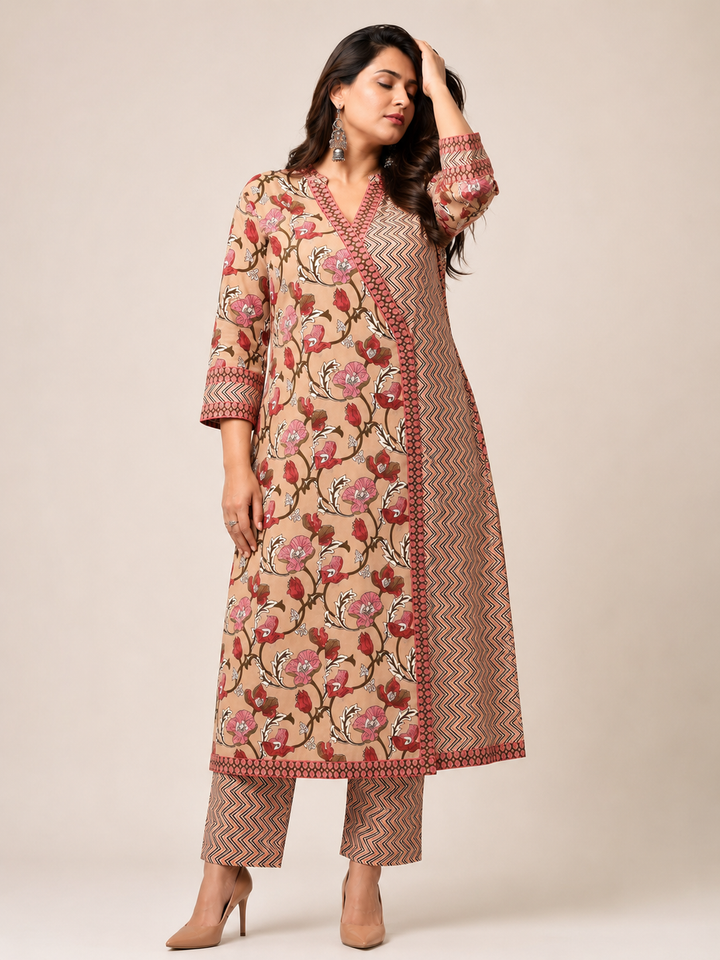 Peach Wrap-around Kurta Pant Set