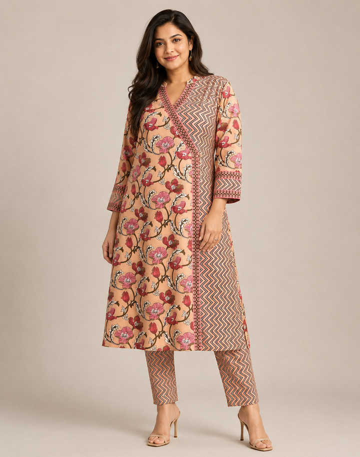 Peach Wrap-around Kurta Pant Set