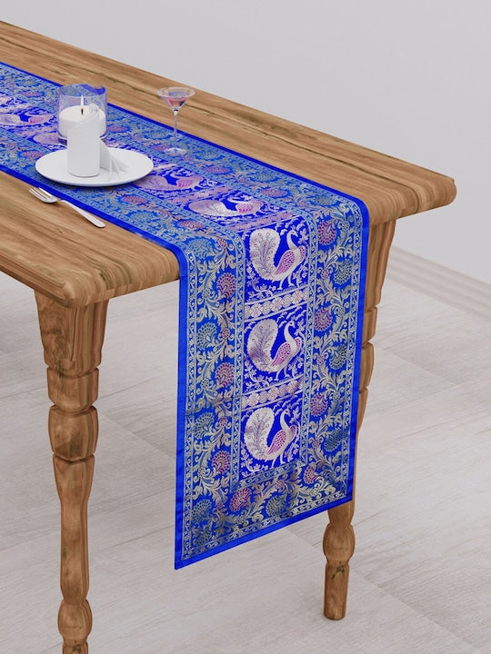 Blue-Banarasi-Brocade-Zari-Banarasi-Zari-Table-Runner