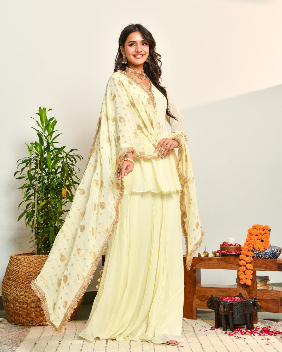 Off White Embroidered Anarkali Suit