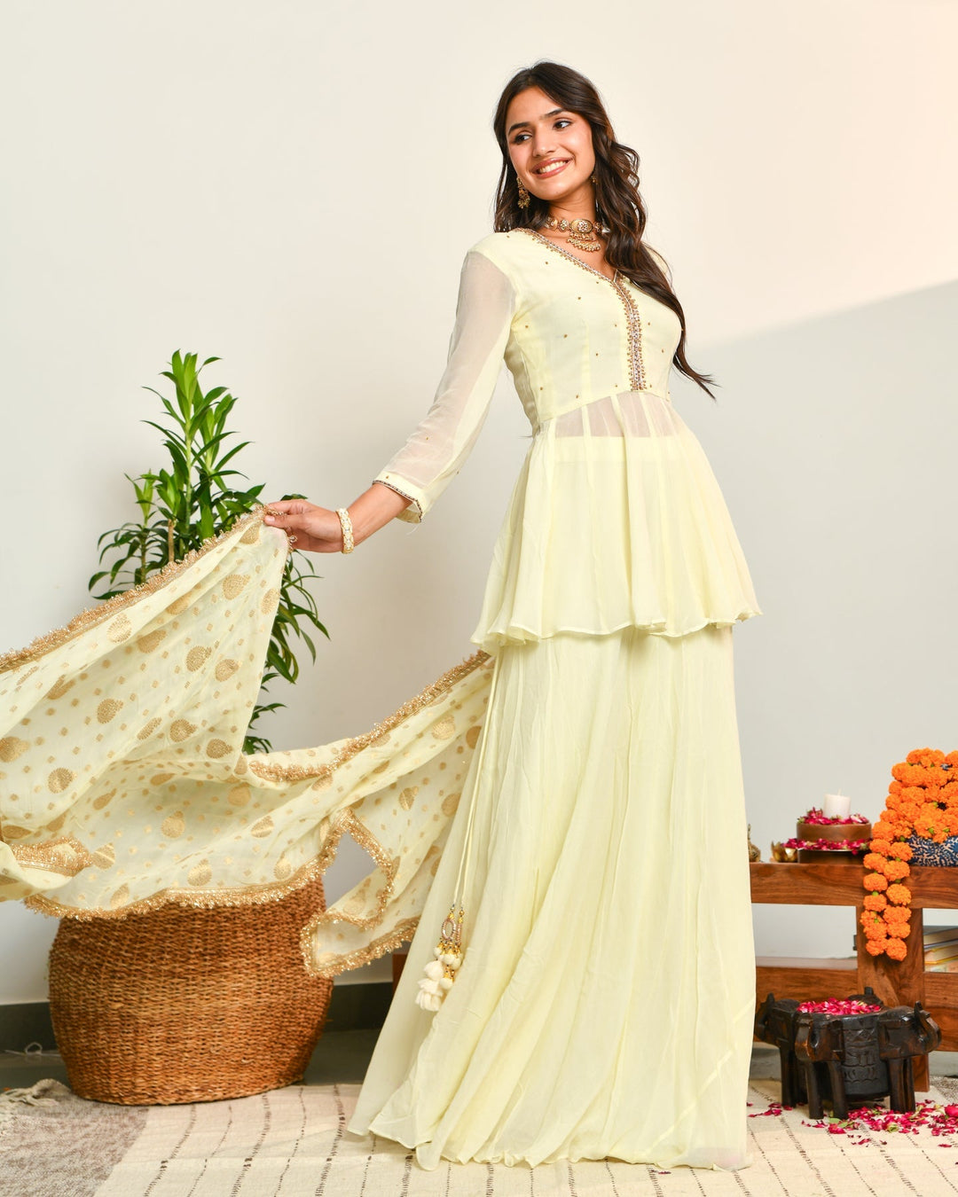 Off White Embroidered Anarkali Suit