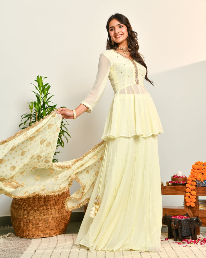 Off White Embroidered Anarkali Suit