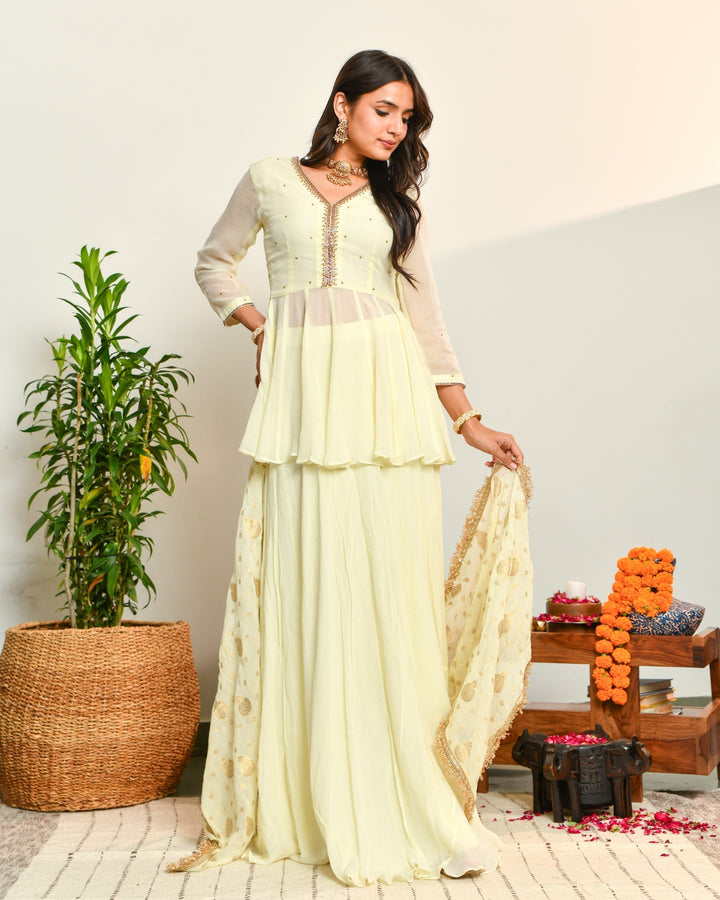 Off White Embroidered Anarkali Suit