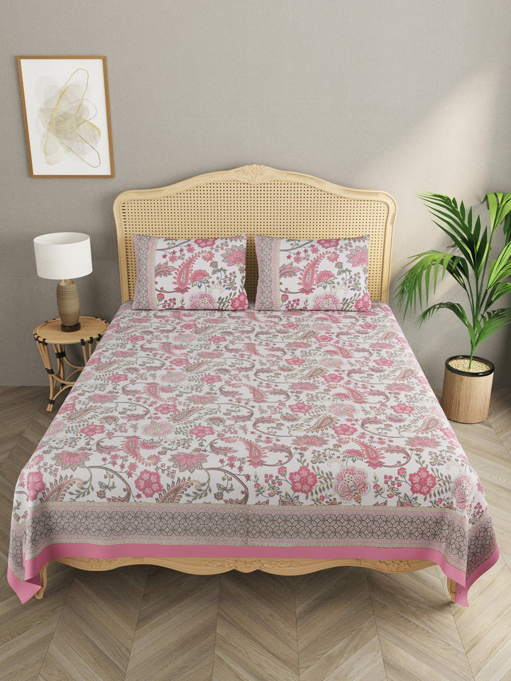 Pink-&-Grey-Handblock-Print-Bedsheet-With-2-Pillow-Covers