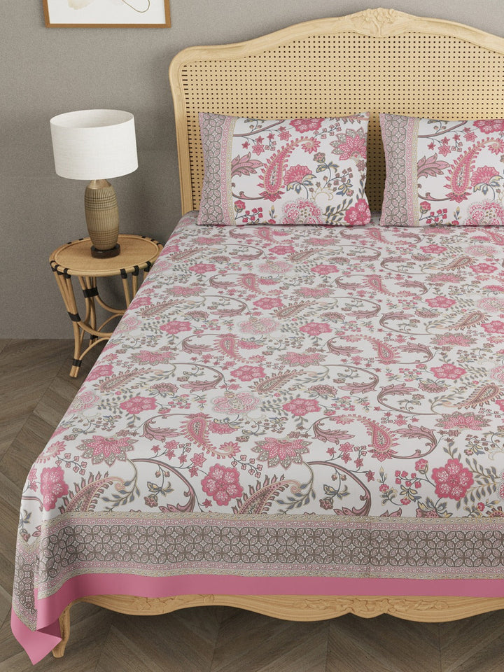 Pink-&-Grey-Handblock-Print-Bedsheet-With-2-Pillow-Covers