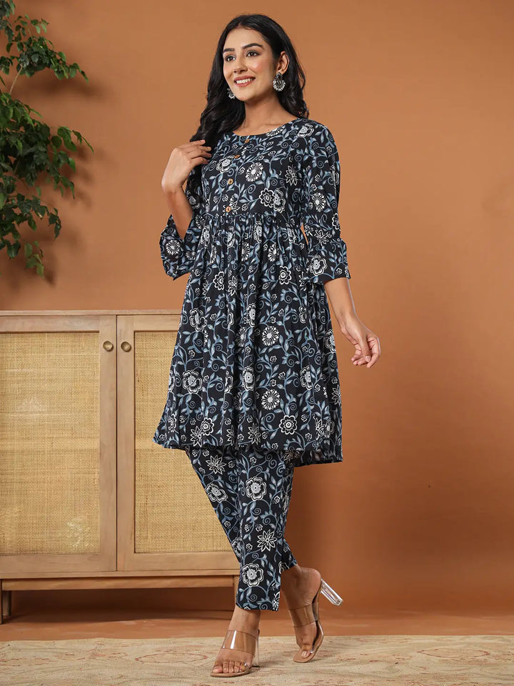 Black-Cotton-Maternity-Peplum-2-Piece-Kurta-Set