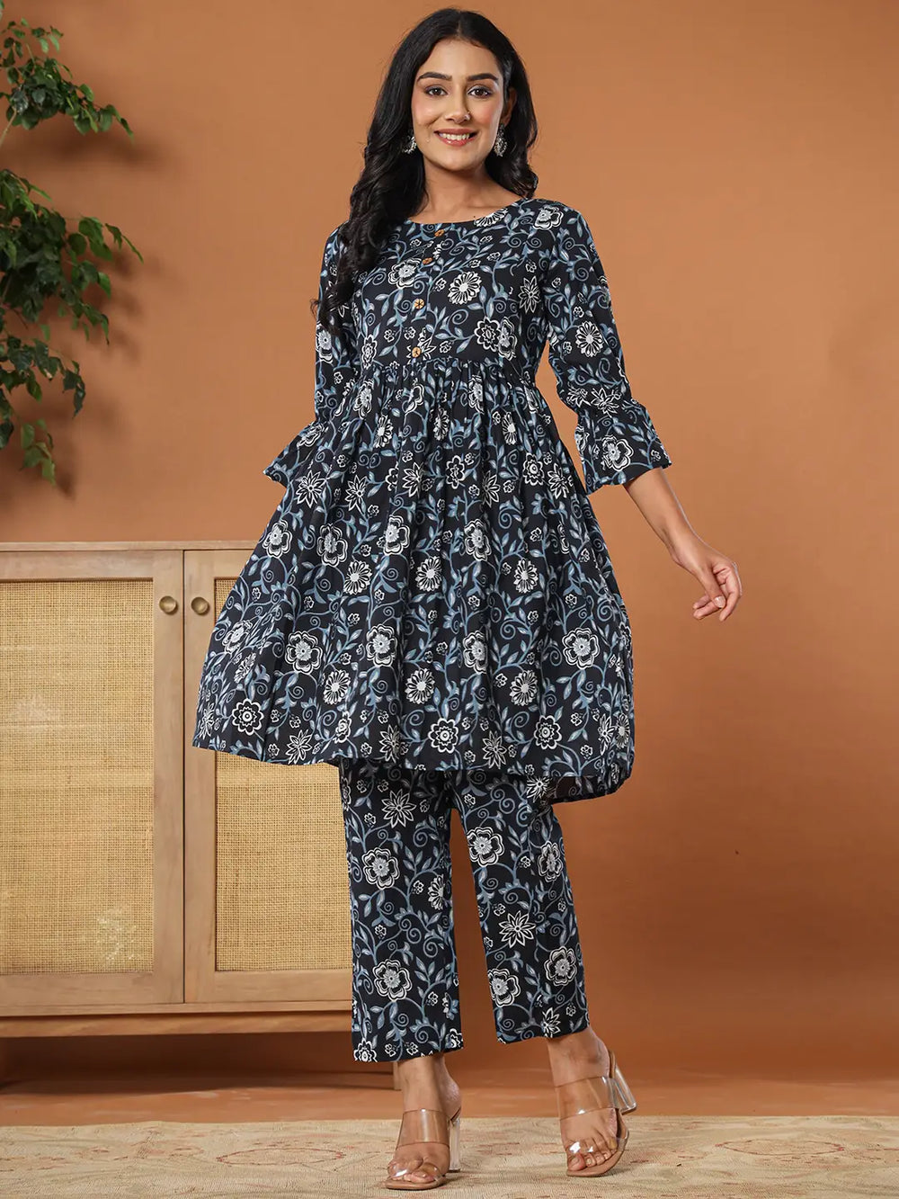 Black-Cotton-Maternity-Peplum-2-Piece-Kurta-Set