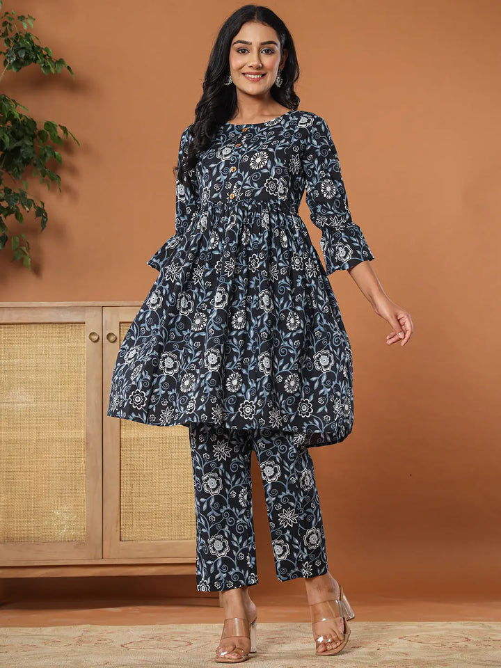 Black-Cotton-Maternity-Peplum-2-Piece-Kurta-Set