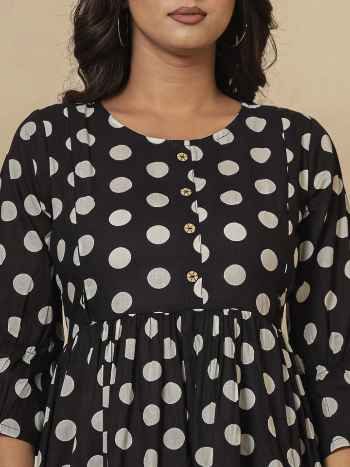 Black-Cotton-Polka-Dot-Print-Maternity-Wear-2-Piece-Kurta-Set